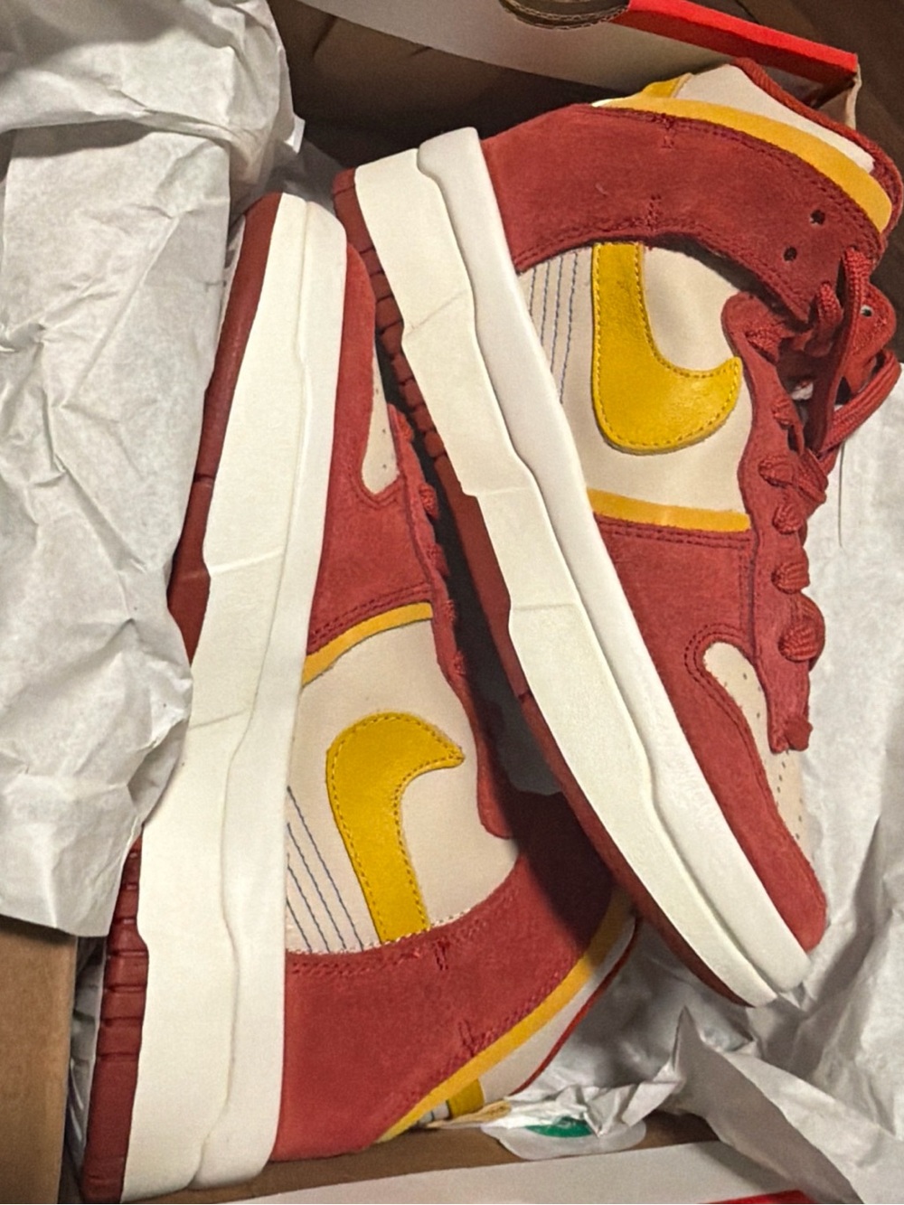 Nike Dunk High Up "Cinnabar" Women's Shoes Red-Gold - size 6.5 - Picture 6 of 7